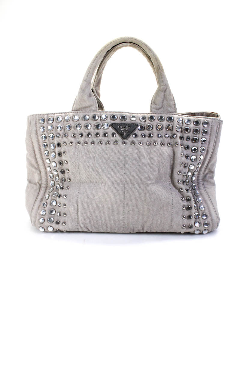 PRADA, 2) Prada Womens Canapa Bijou Rhinestone Embellished Demin Tote Bag