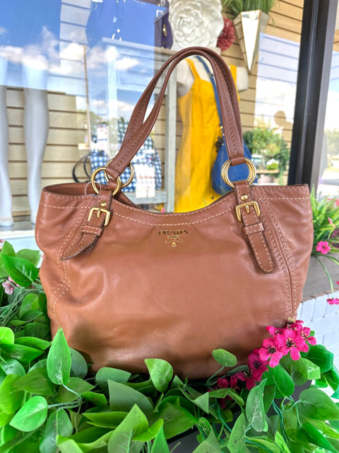 PRADA, BROWN PRADA LEATHER PURSE