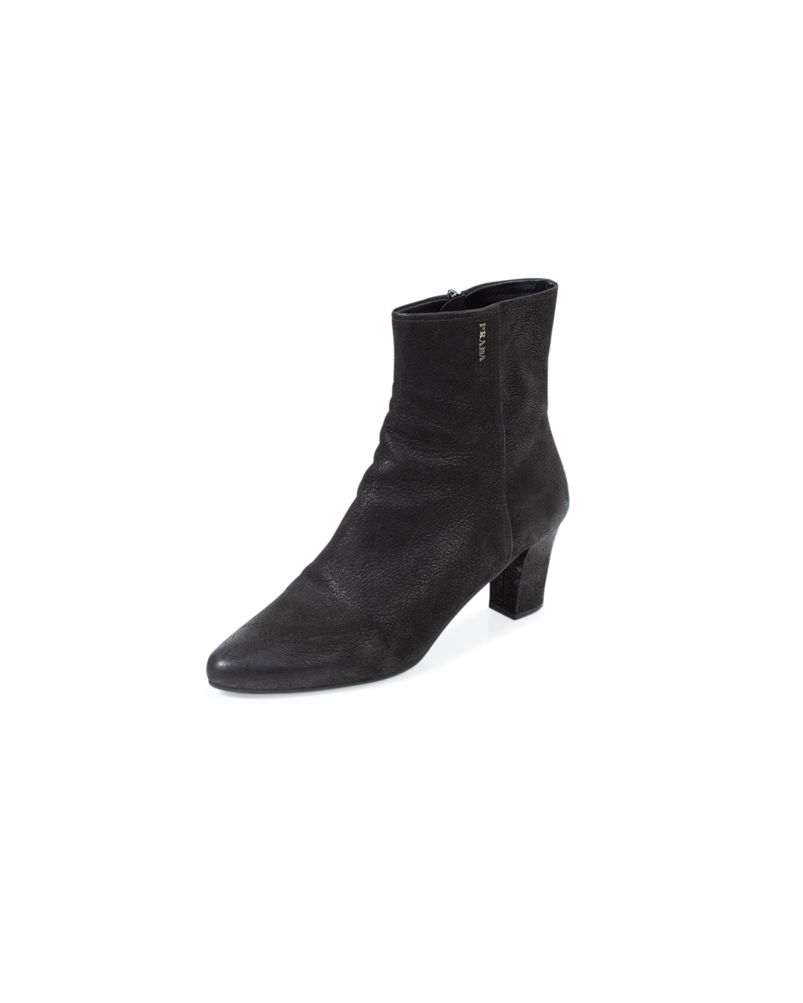 PRADA, Black Pointed Toe Ankle Boots