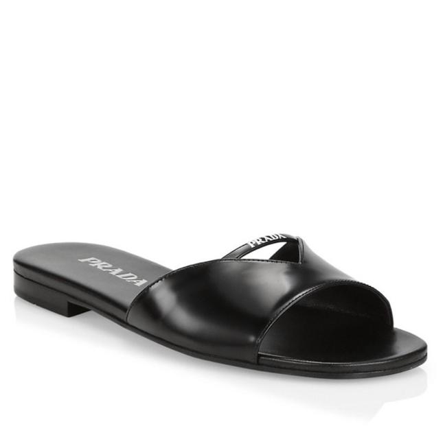 PRADA, PRADA BRUSHED LEATHER CUT OUT SLIDES