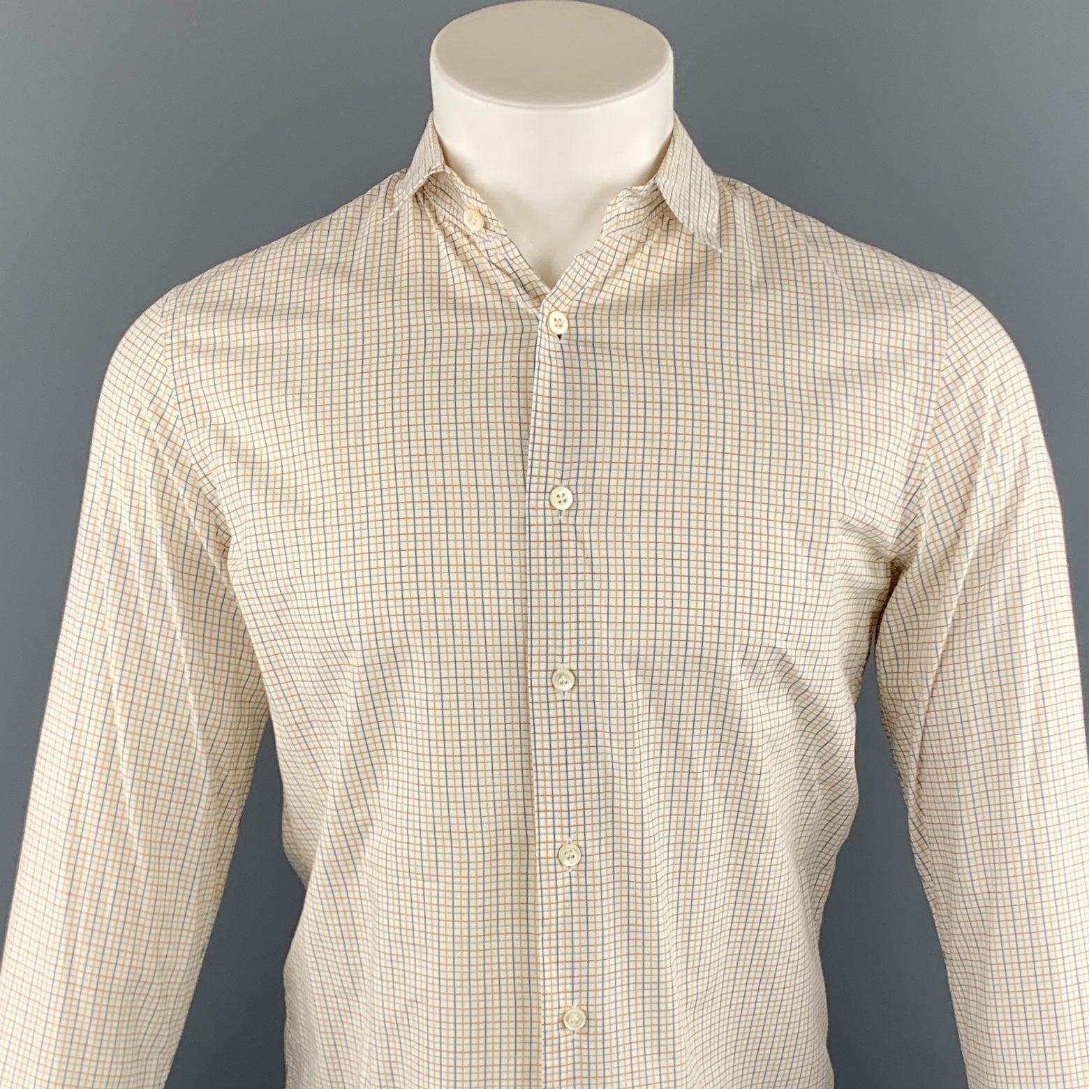 PRADA, PRADA Size S Yellow Window Pane Cotton Button Up Long Sleeve Shirt