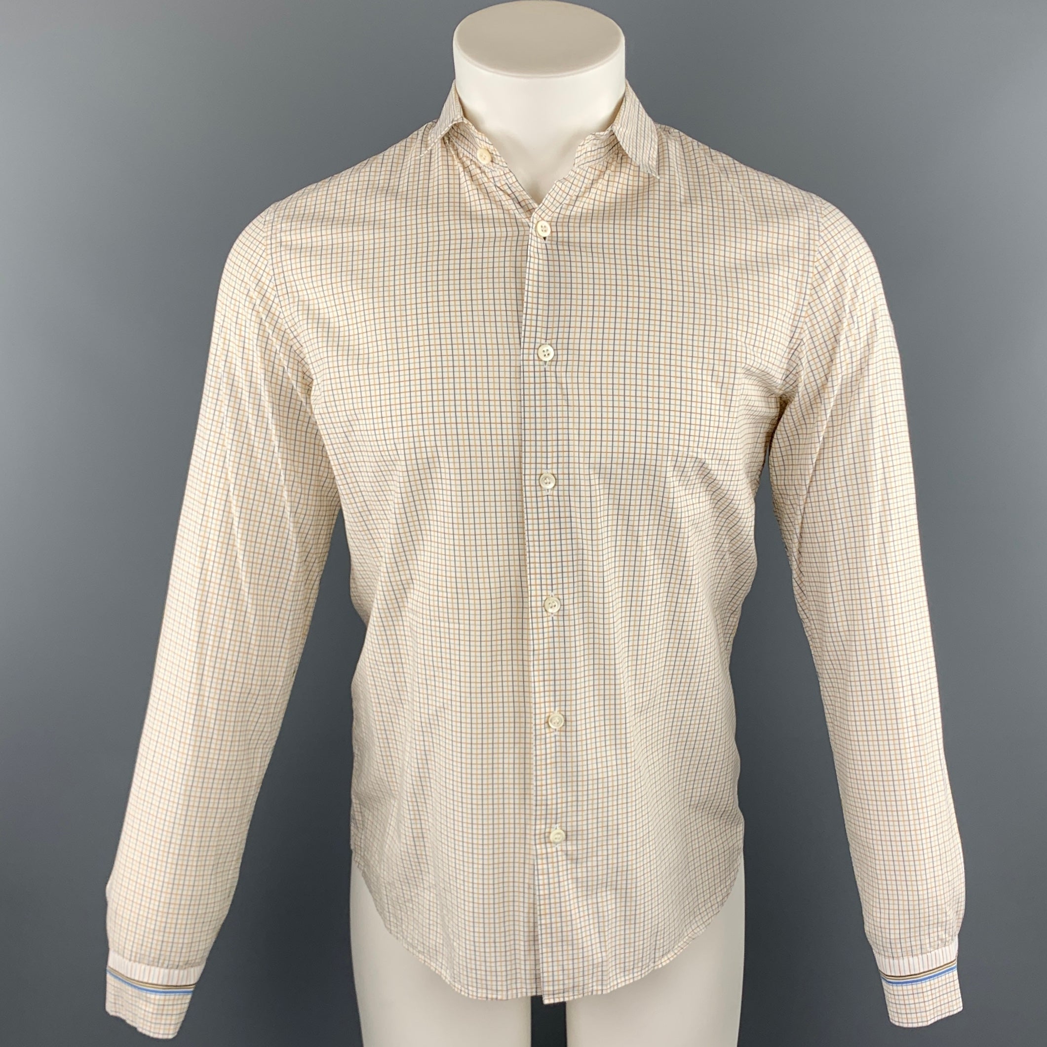 PRADA, PRADA Size S Yellow Window Pane Cotton Button Up Long Sleeve Shirt