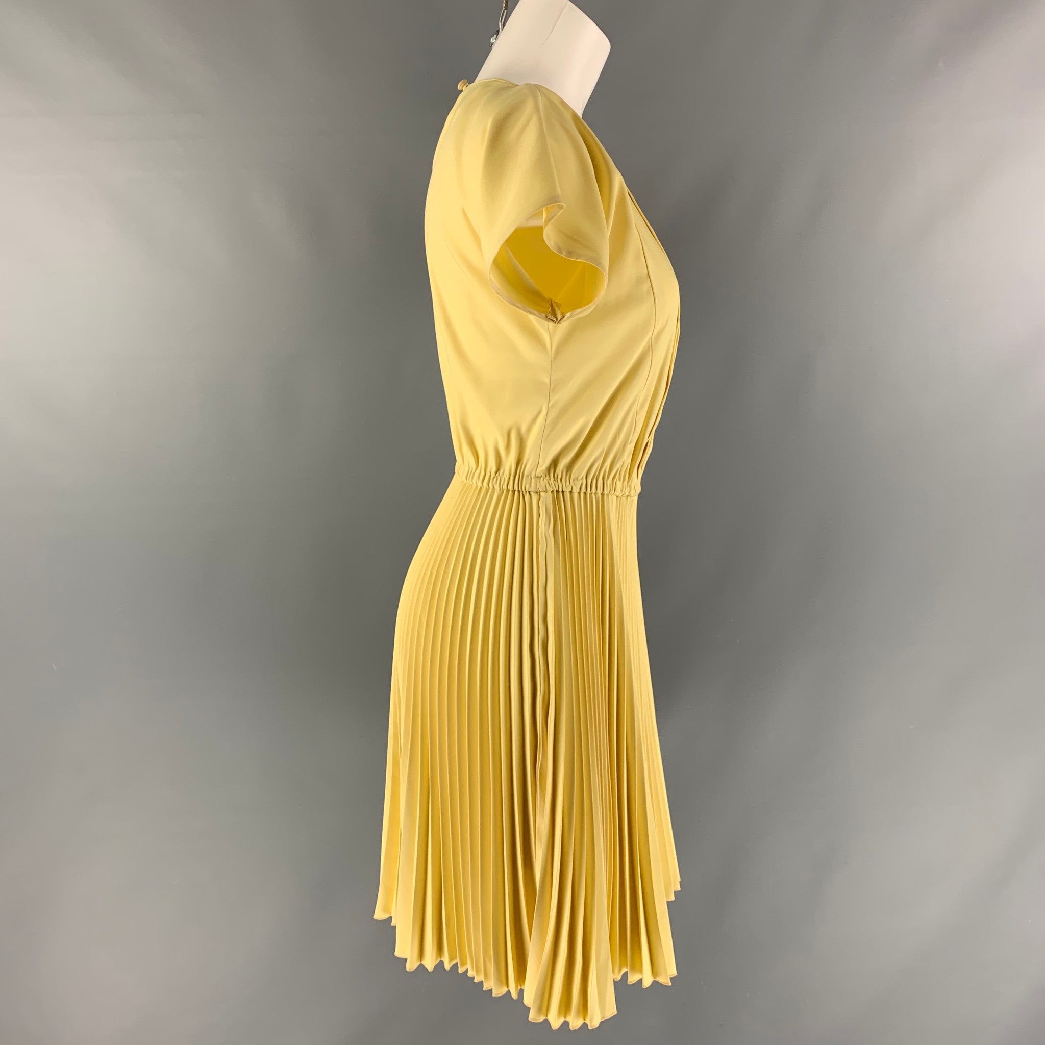 PRADA, PRADA Yellow Pleated Cap Sleeves Size M Dress