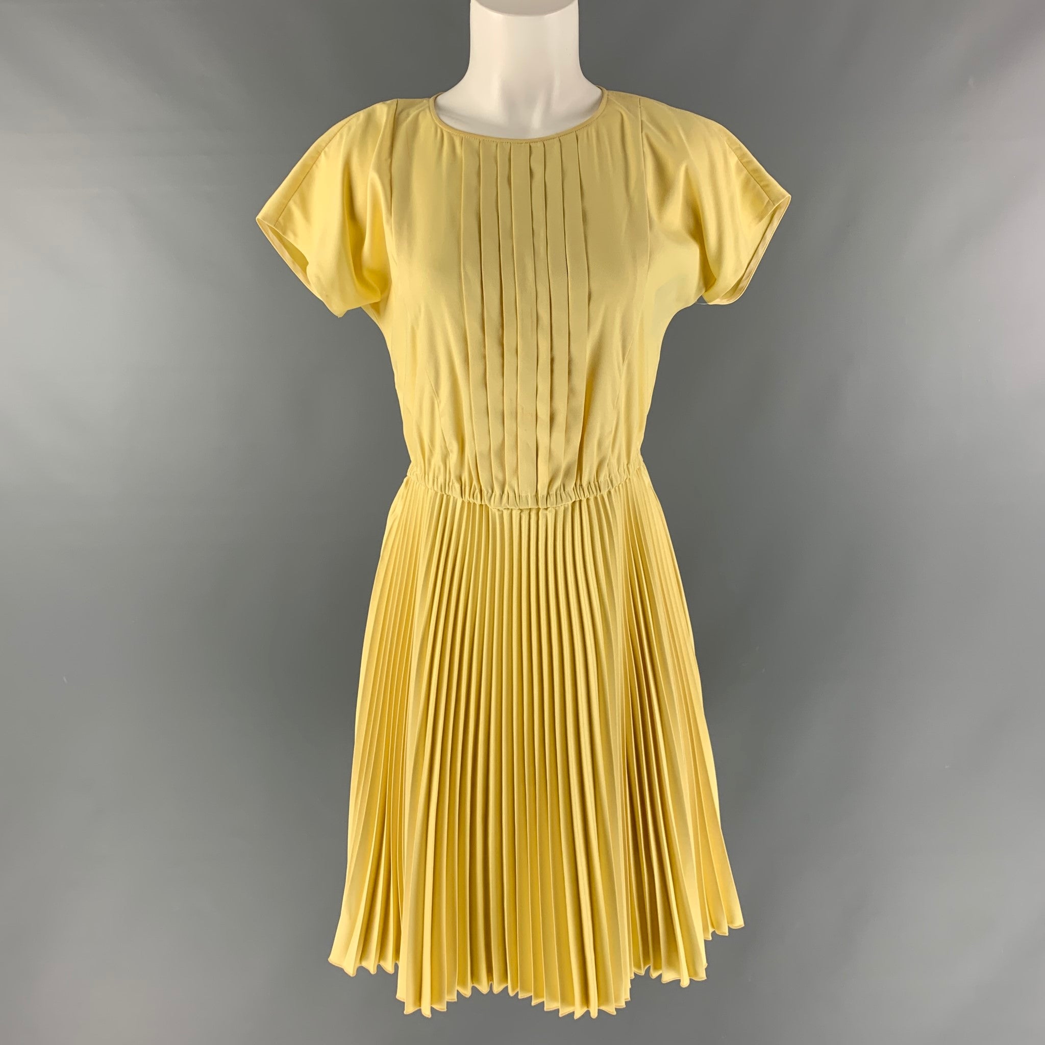 PRADA, PRADA Yellow Pleated Cap Sleeves Size M Dress