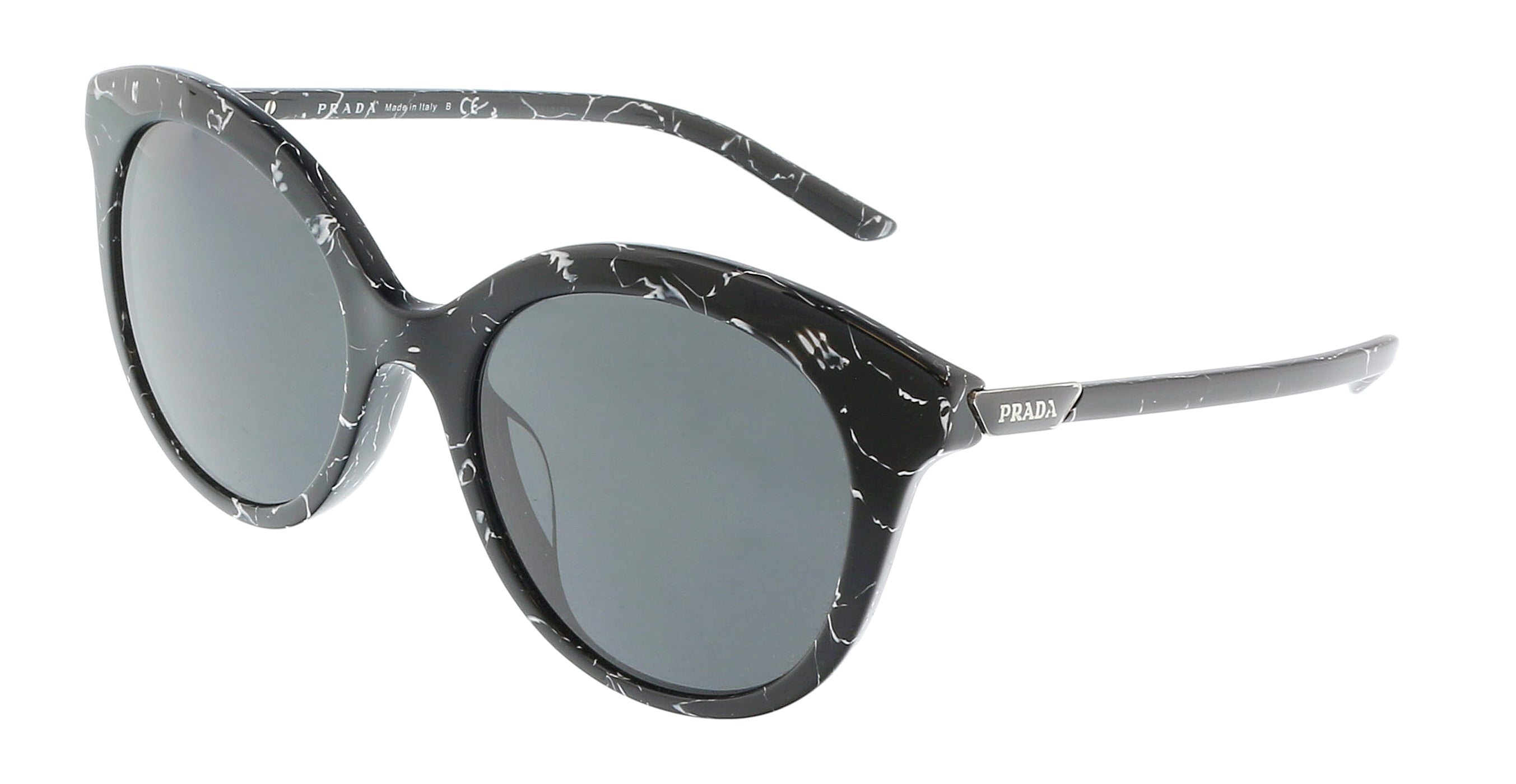 VPID-10019, Prada 0PR 02YSF 03Y5S0 Black Marble Round Full Rim Sunglasses