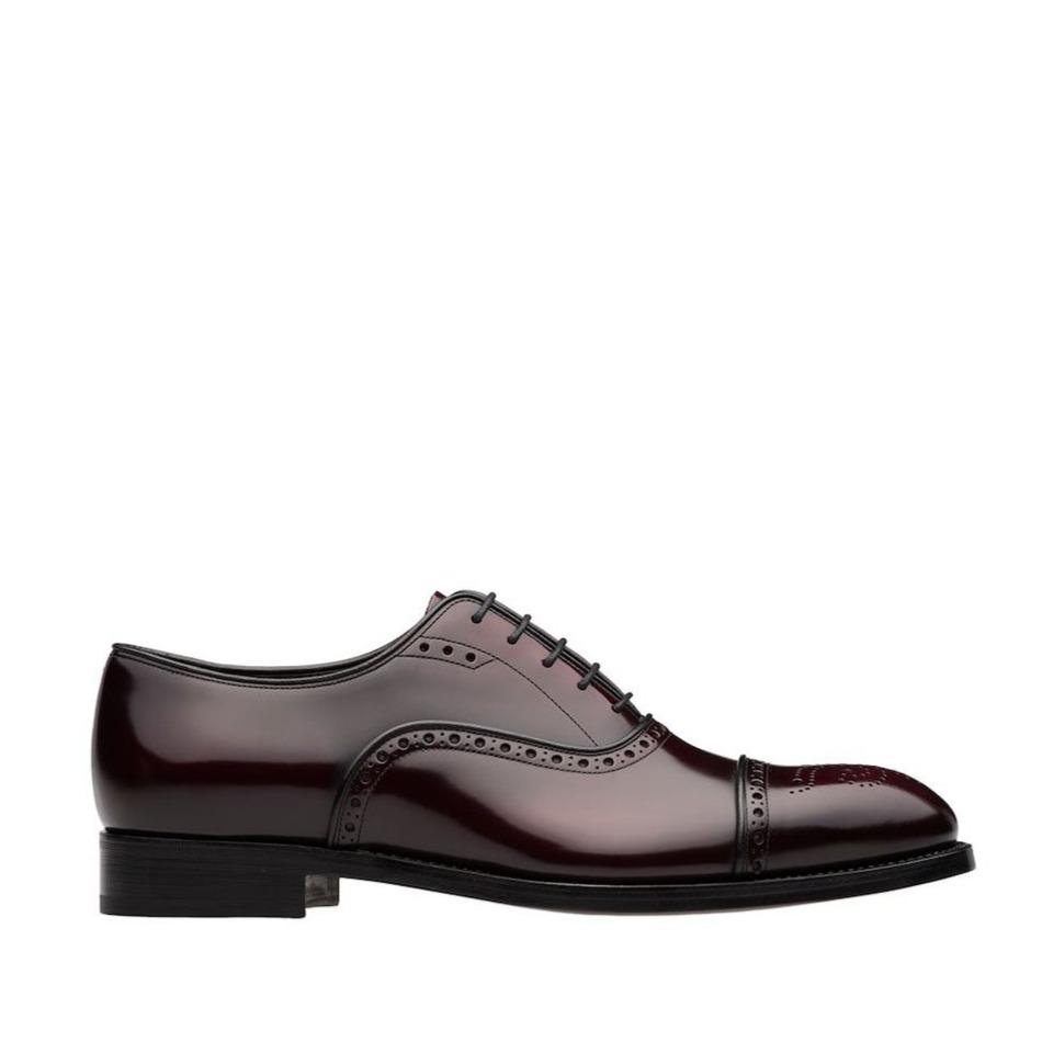 PRADA, Prada 2EA135-055 Men's Shoes Burgundy Brushed Calf-Skin Leather Oxfords (PRM1025)