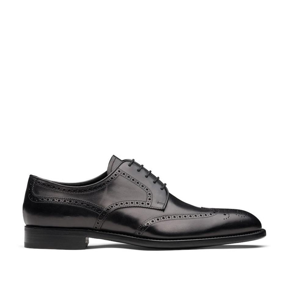 PRADA, Prada 2EB109-3F33 Men's Shoes Black Calf-Skin Leather Derby Oxfords (PRM1026)