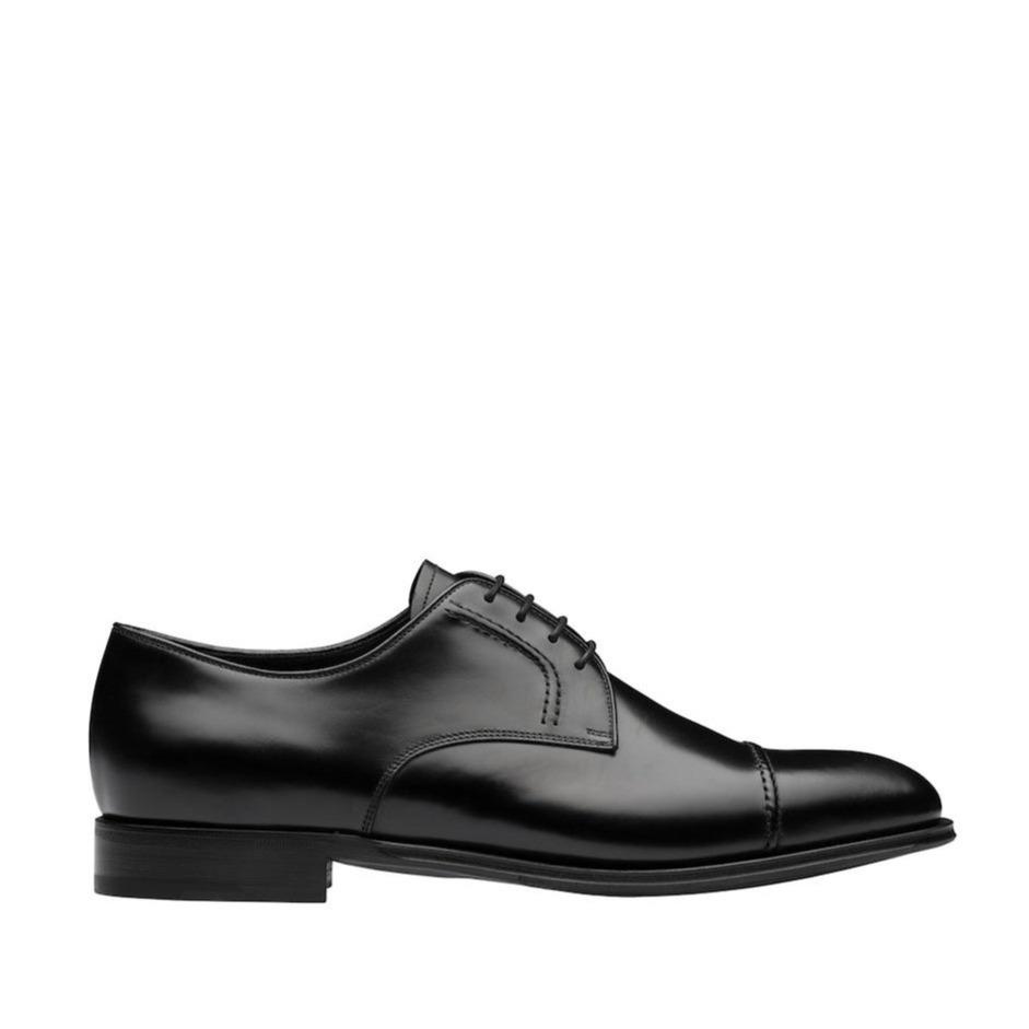 PRADA, Prada 2EB184-ZJY Men's Shoes Black Polished Calf-Skin Leather Derby Oxfords (PRM1027)