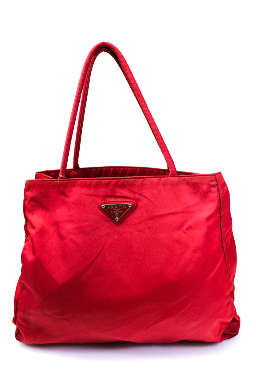 PRADA, Prada Nylon Double Handle Trapezoid Slouch Medium Tessuto City Tote Handbag Red