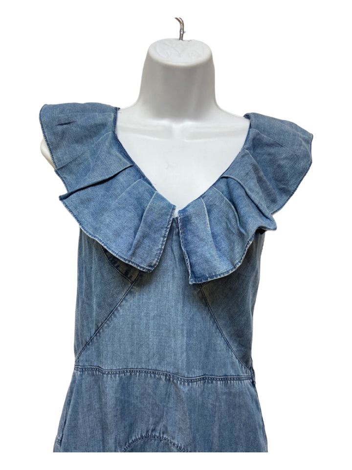 PRADA, Prada Size 42 Chambray Lyocell Ruffles Tank Dress