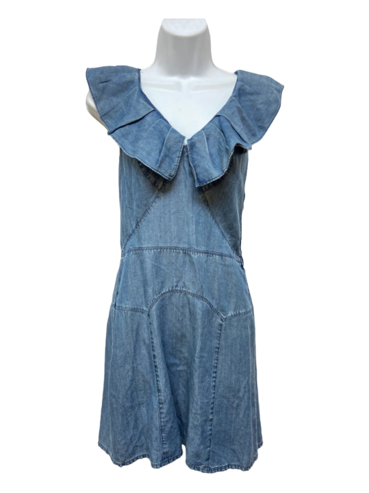 PRADA, Prada Size 42 Chambray Lyocell Ruffles Tank Dress