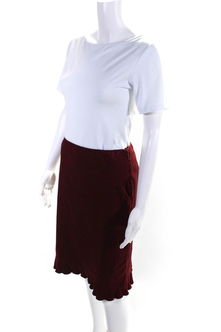 Not Available, Prada Womens Dark Red Knee Length Side Zip A-Line Skirt Size 40