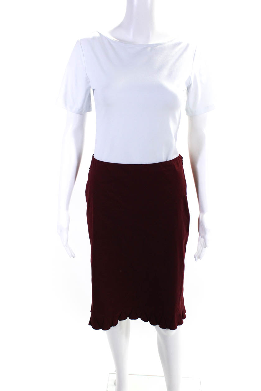 Not Available, Prada Womens Dark Red Knee Length Side Zip A-Line Skirt Size 40