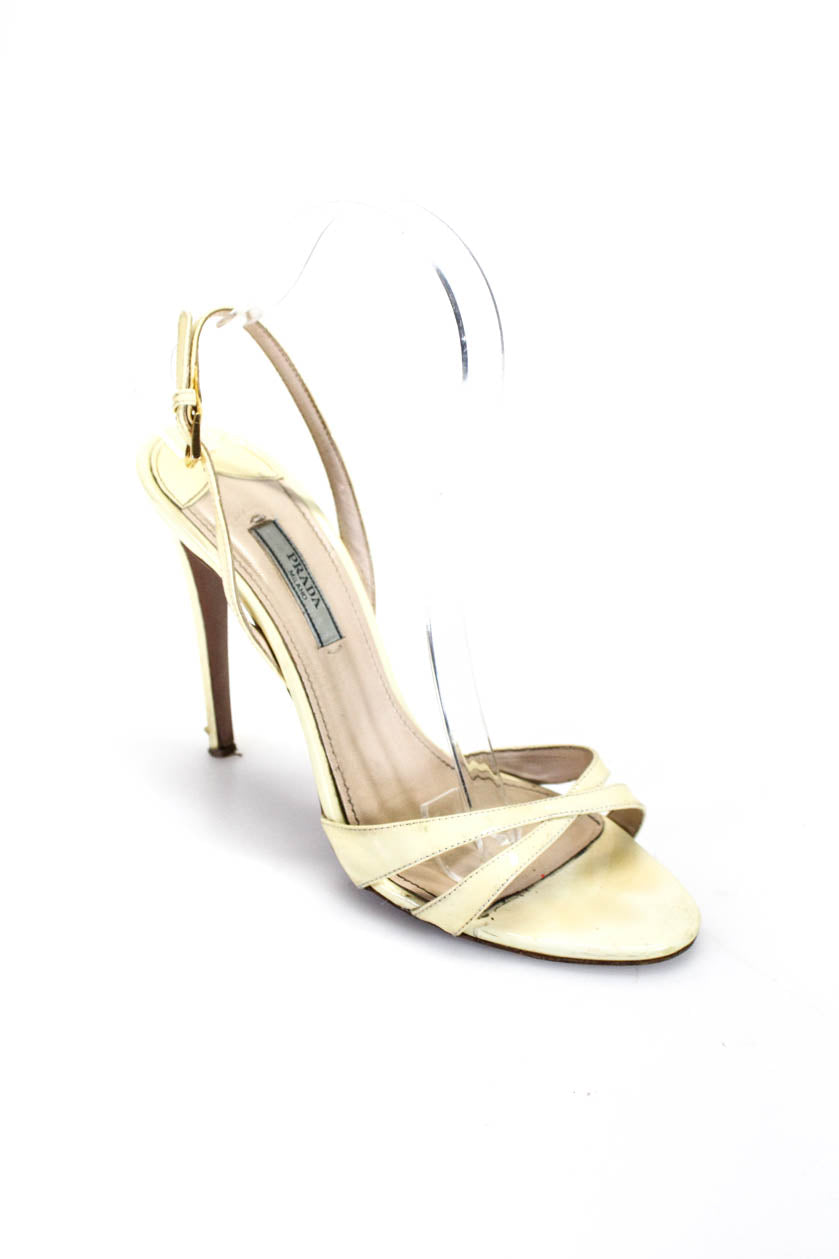 PRADA, Prada Womens Slingback Stiletto Sandals Cream Patent Leather Size 38 8