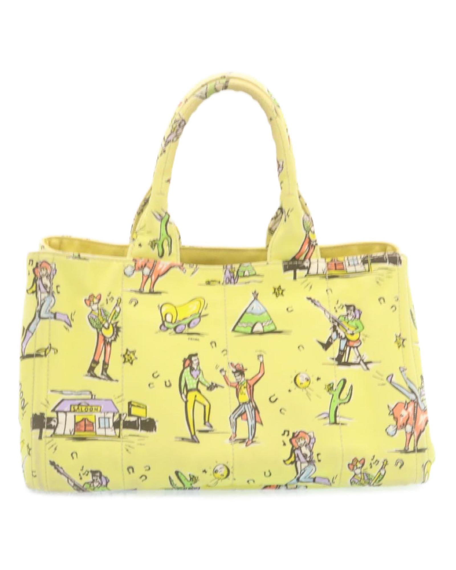 VPID-10042, Pre Loved Prada  Canapa Hand Bag Canvas Yellow Yellow Women