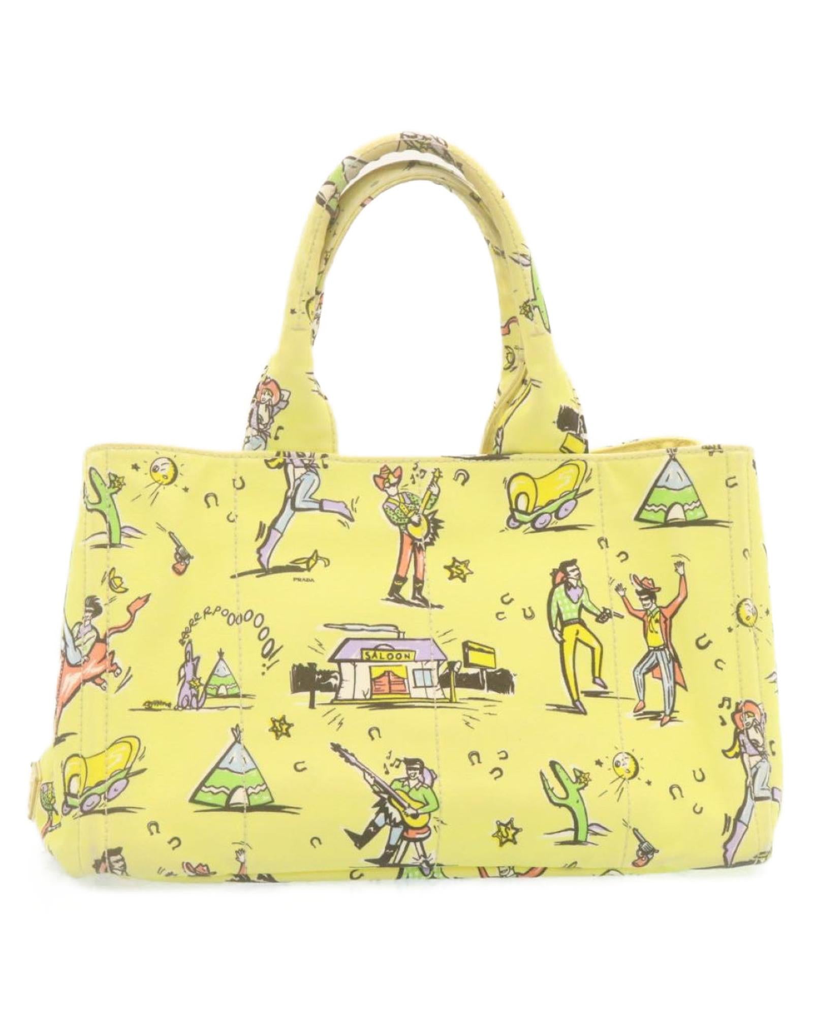 VPID-10042, Pre Loved Prada  Canapa Hand Bag Canvas Yellow Yellow Women