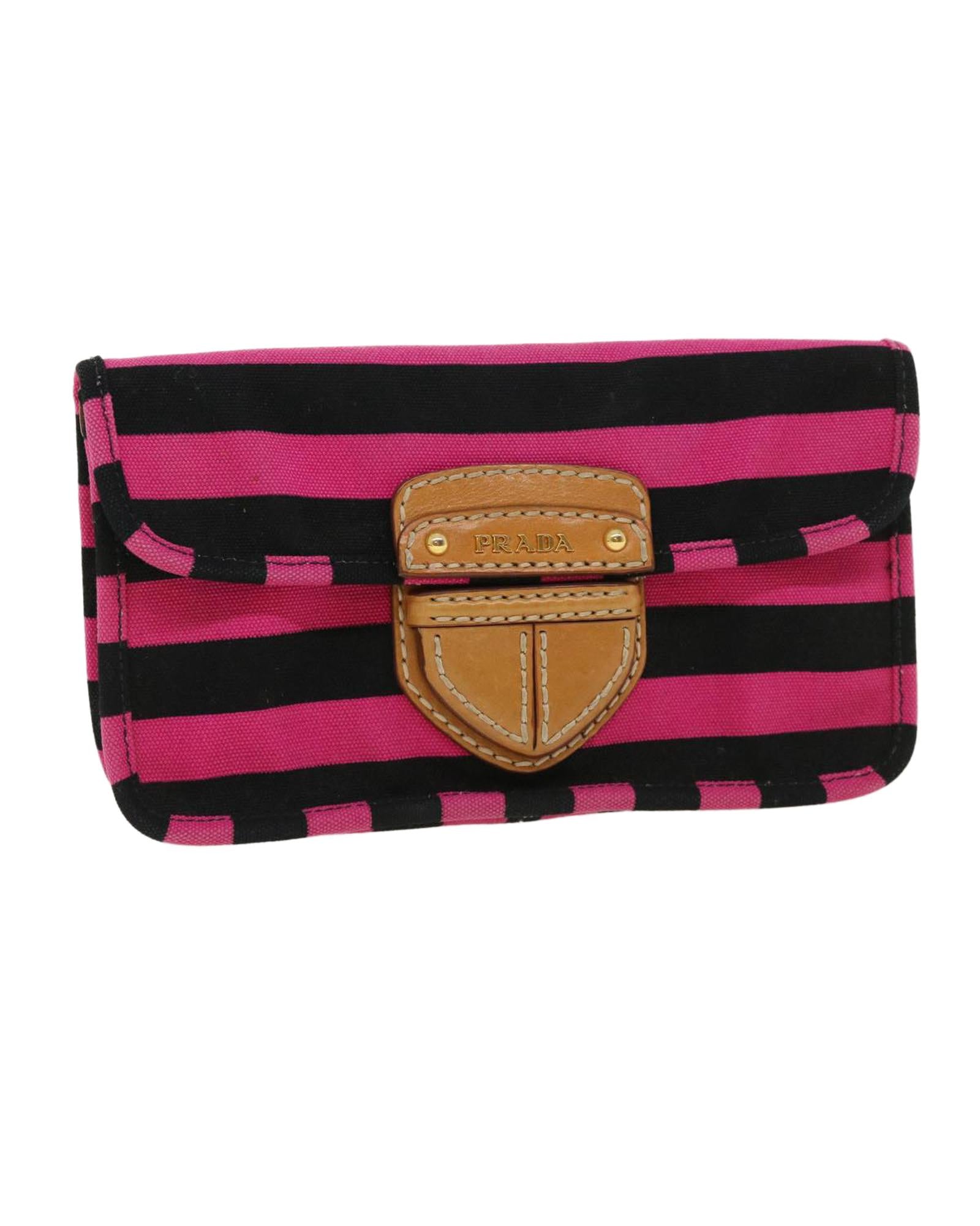 VPID-10042, Pre Loved Prada  Clutch Bag Canvas Black Pink Black Women