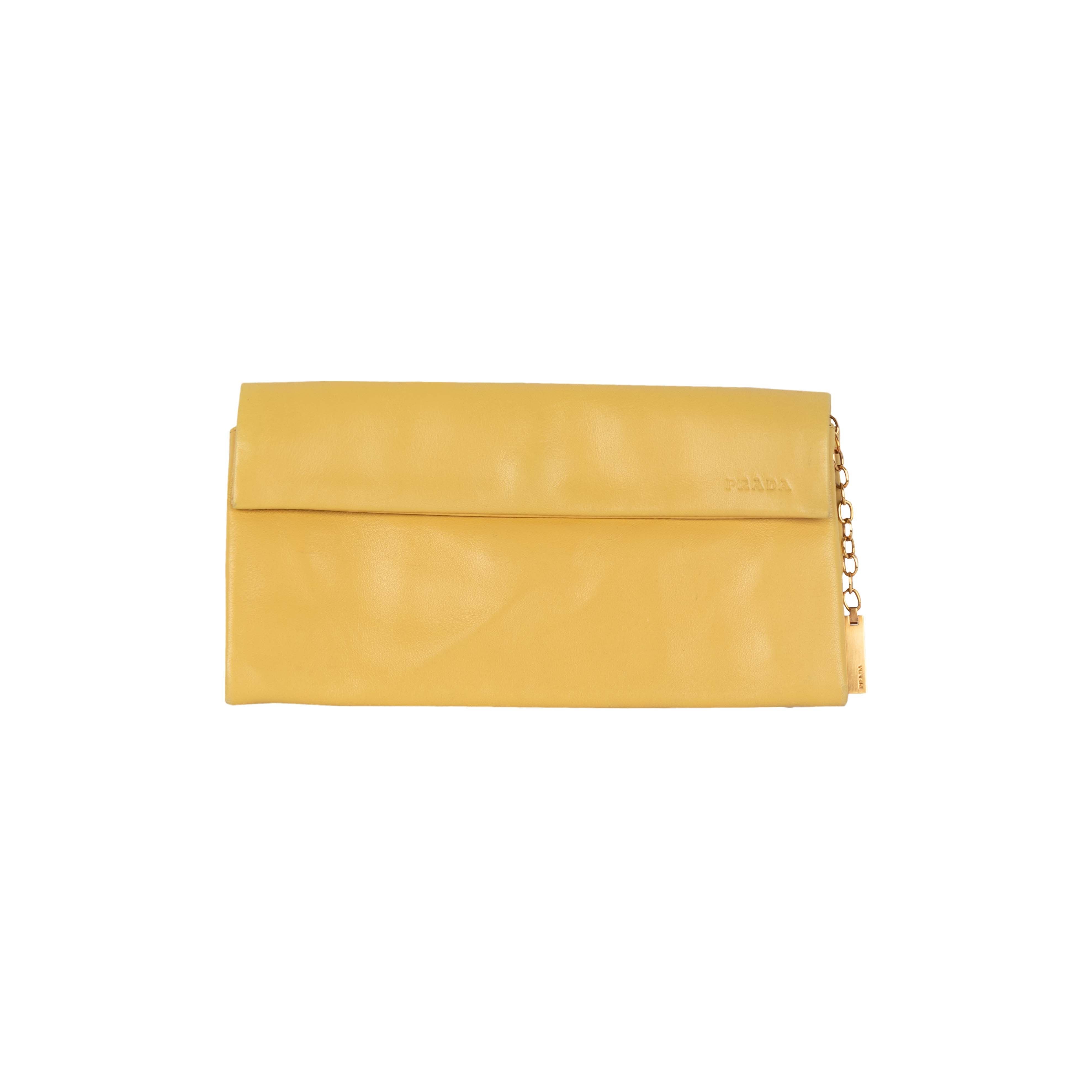 VPID-10042, Pre Loved Prada  Envelope Clutch Yellow Women