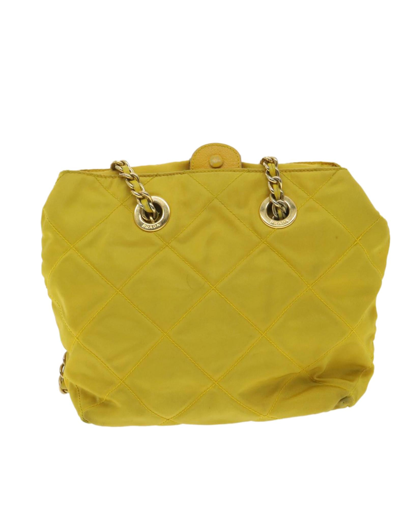 VPID-10042, Pre Loved Prada  Nylon Quilted Chain Shoulder Bag Yellow Yellow Women