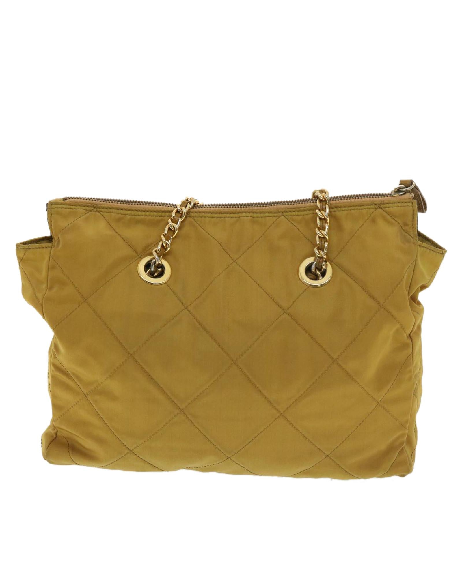 VPID-10042, Pre Loved Prada  Quilted Chain Shoulder Bag Nylon Yellow Yellow Women