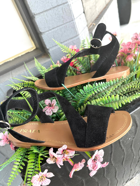 PRADA, Shoe Size 38.5 PRADA Black Sandals