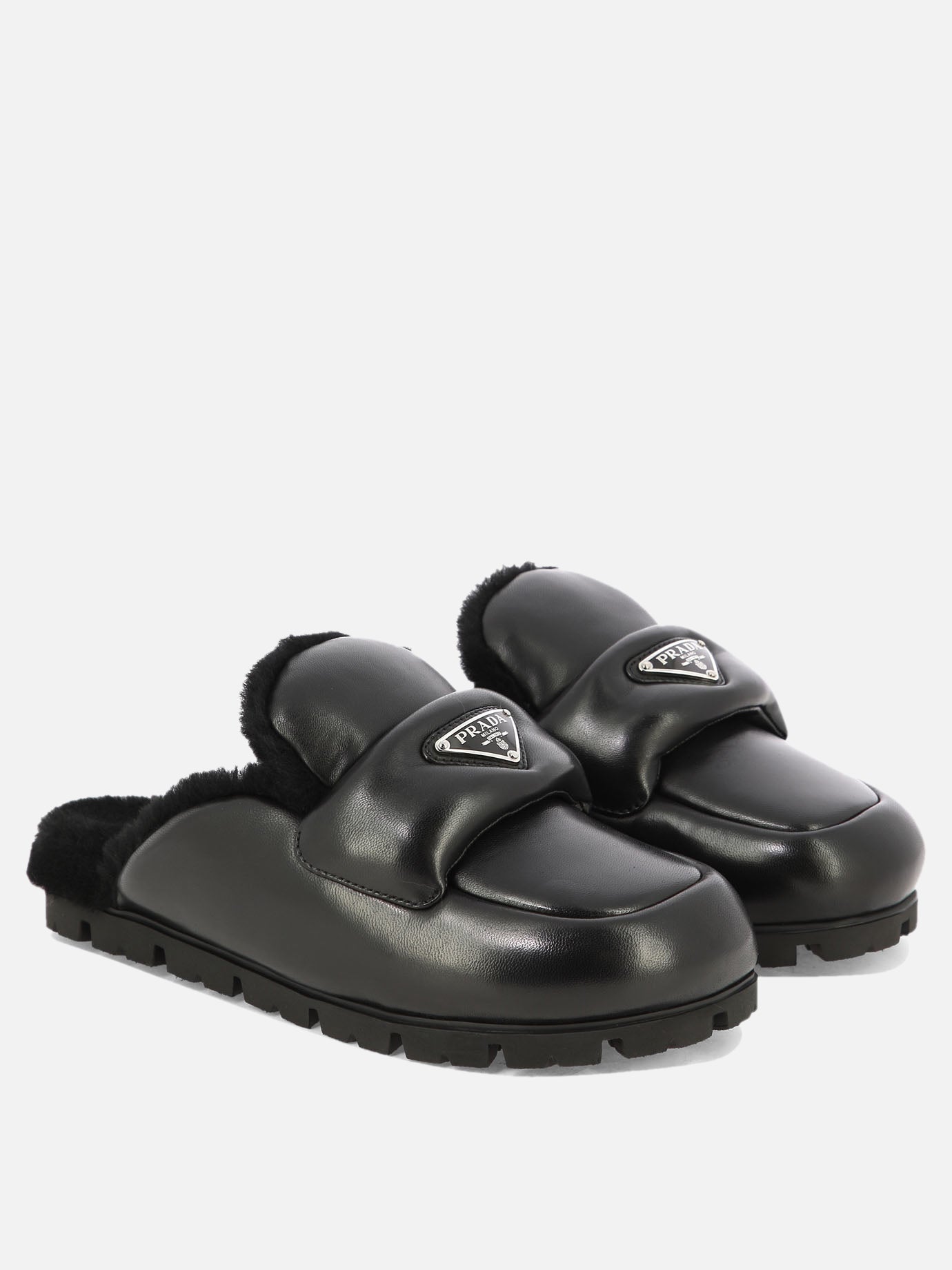 PRADA, "Soft" padded nappa leather sabots